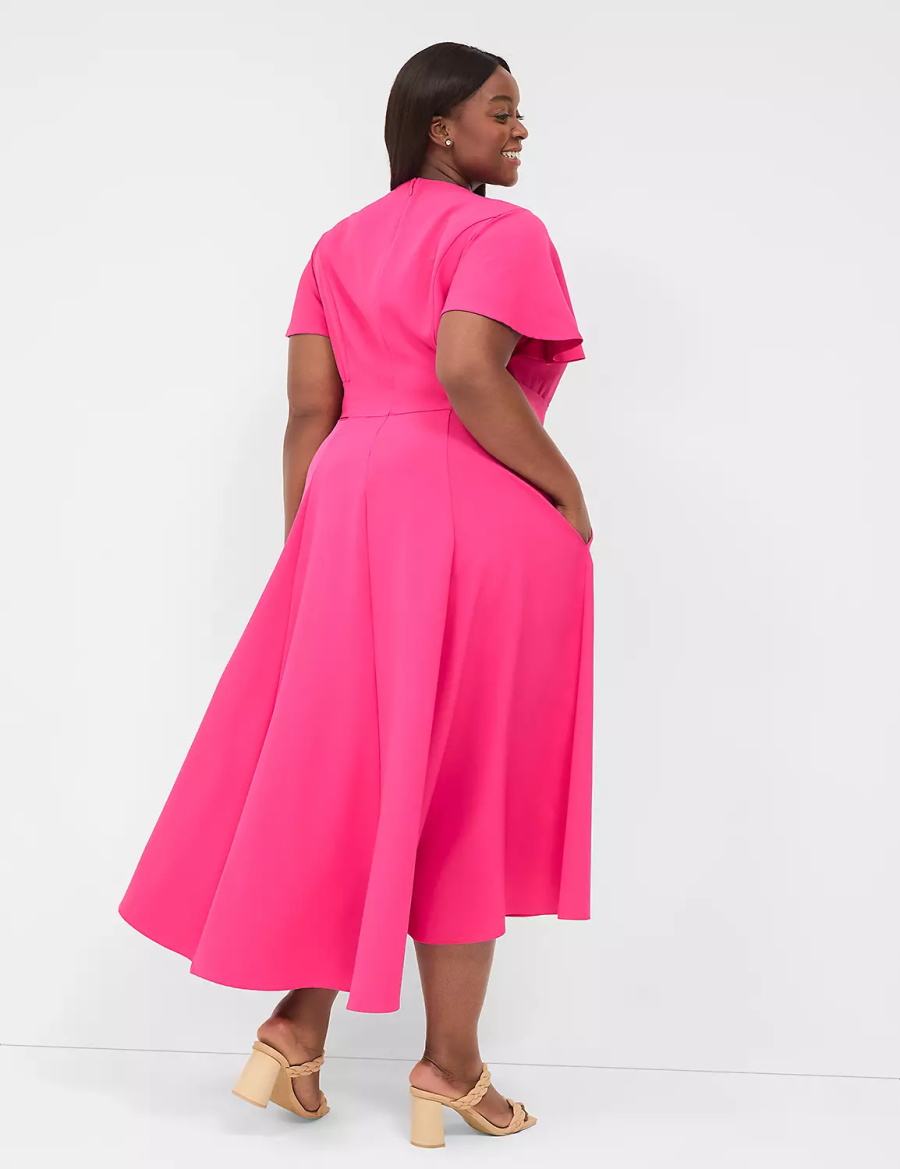 Lane Bryant Lena V-Neck High-Low Women Midi Dress Pink | MWU2851CS