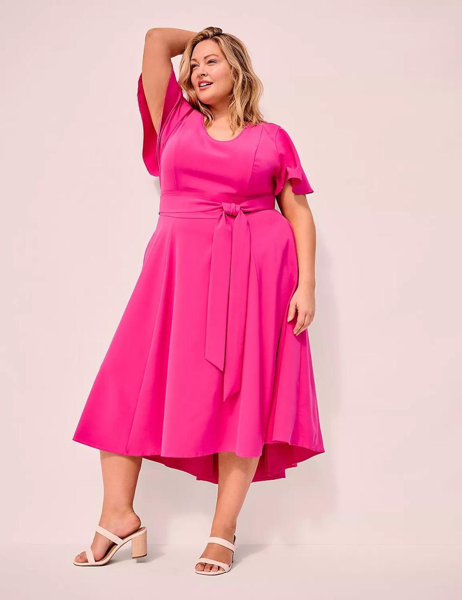 Lane Bryant Lena V-Neck High-Low Women Midi Dress Pink | MWU2851CS