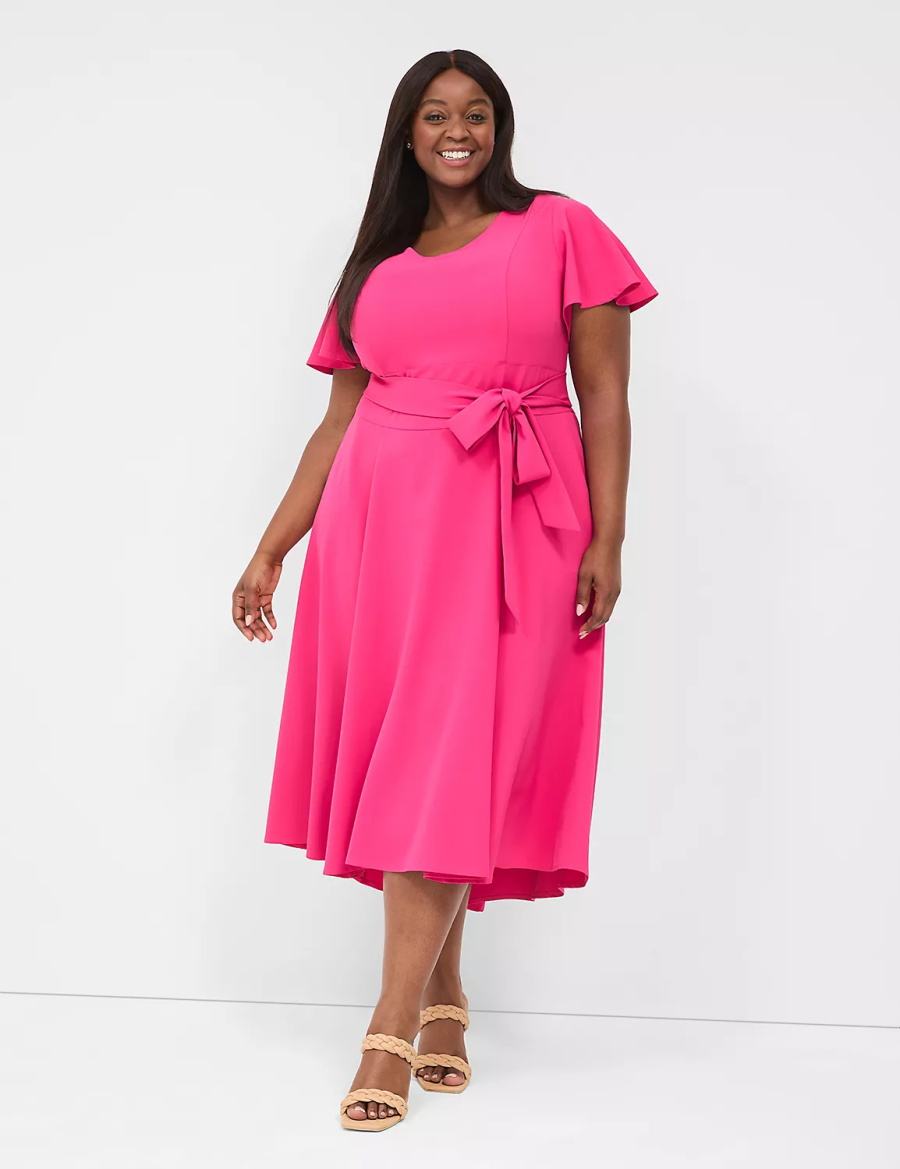 Lane Bryant Lena V-Neck High-Low Women Midi Dress Pink | MWU2851CS