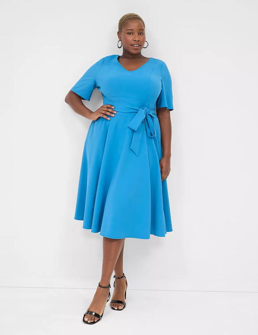 Lane Bryant Lena V-Neck High-Low Women Midi Dress Dark Blue | DMR80100FC