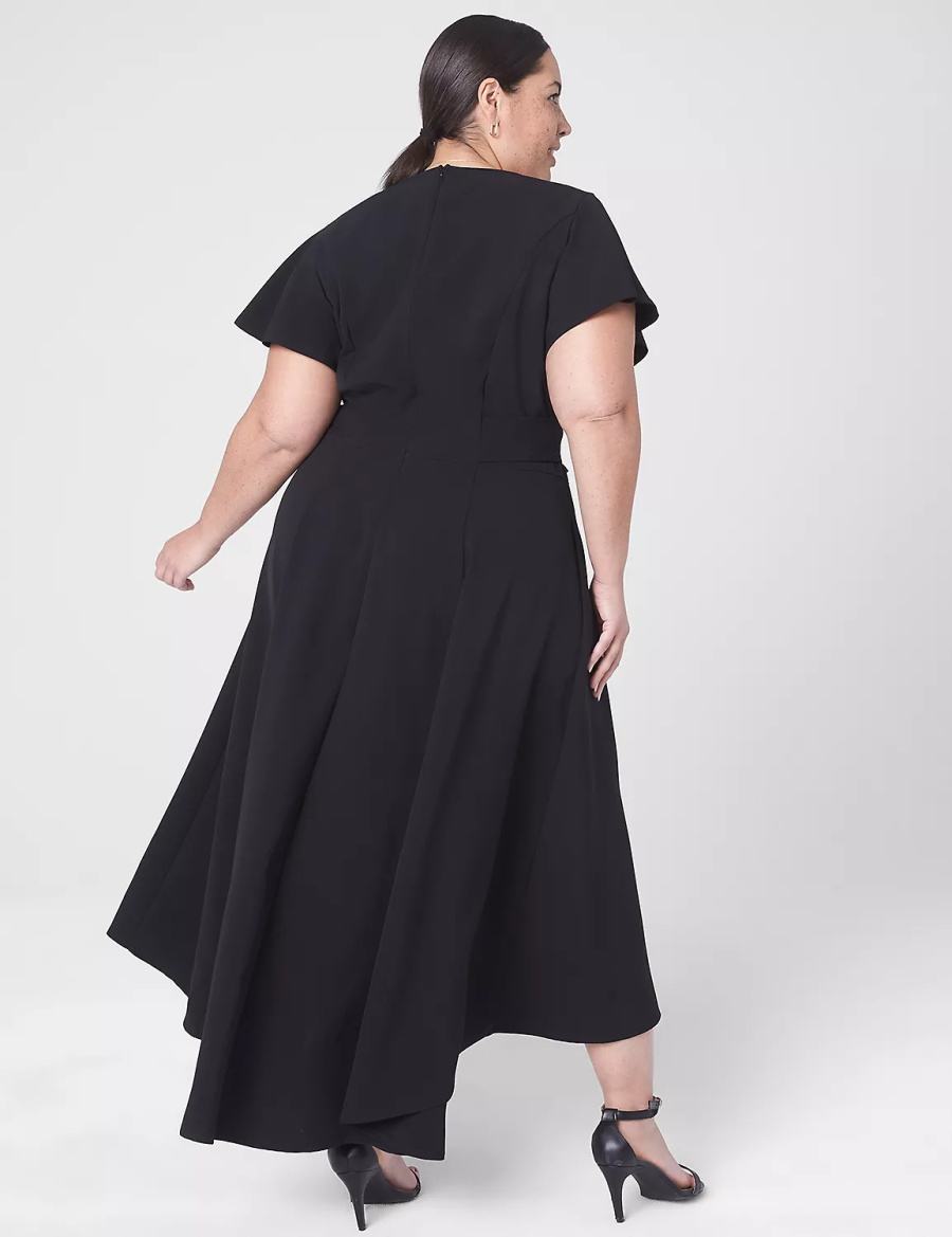 Lane Bryant Lena V-Neck High-Low Women Midi Dress Black | ELE882NS