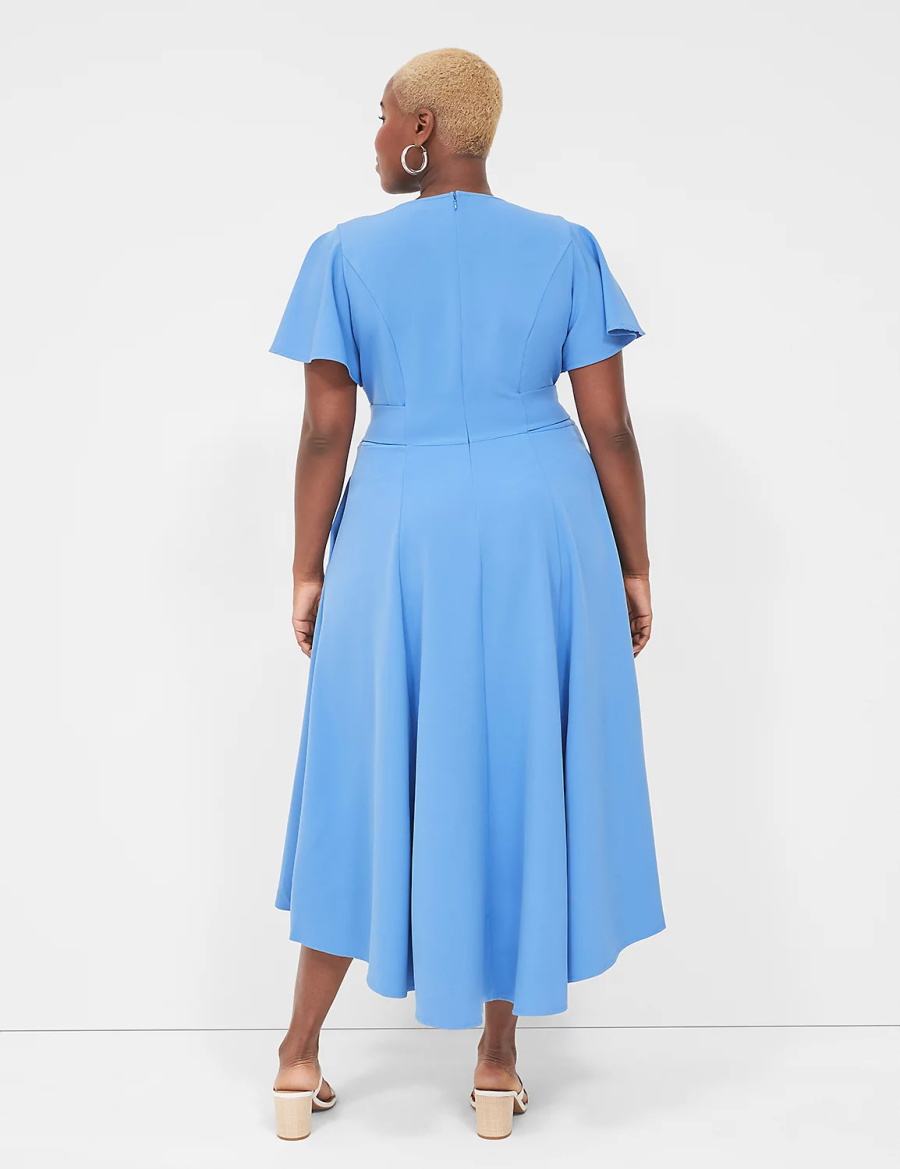 Lane Bryant Lena V-Neck High-Low Women Midi Dress Blue | QIP6313PO