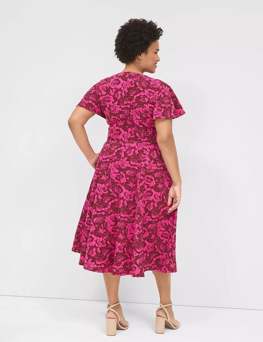 Lane Bryant Lena V-Neck Level-Hem Women Midi Dress Pink | ACU3851SW