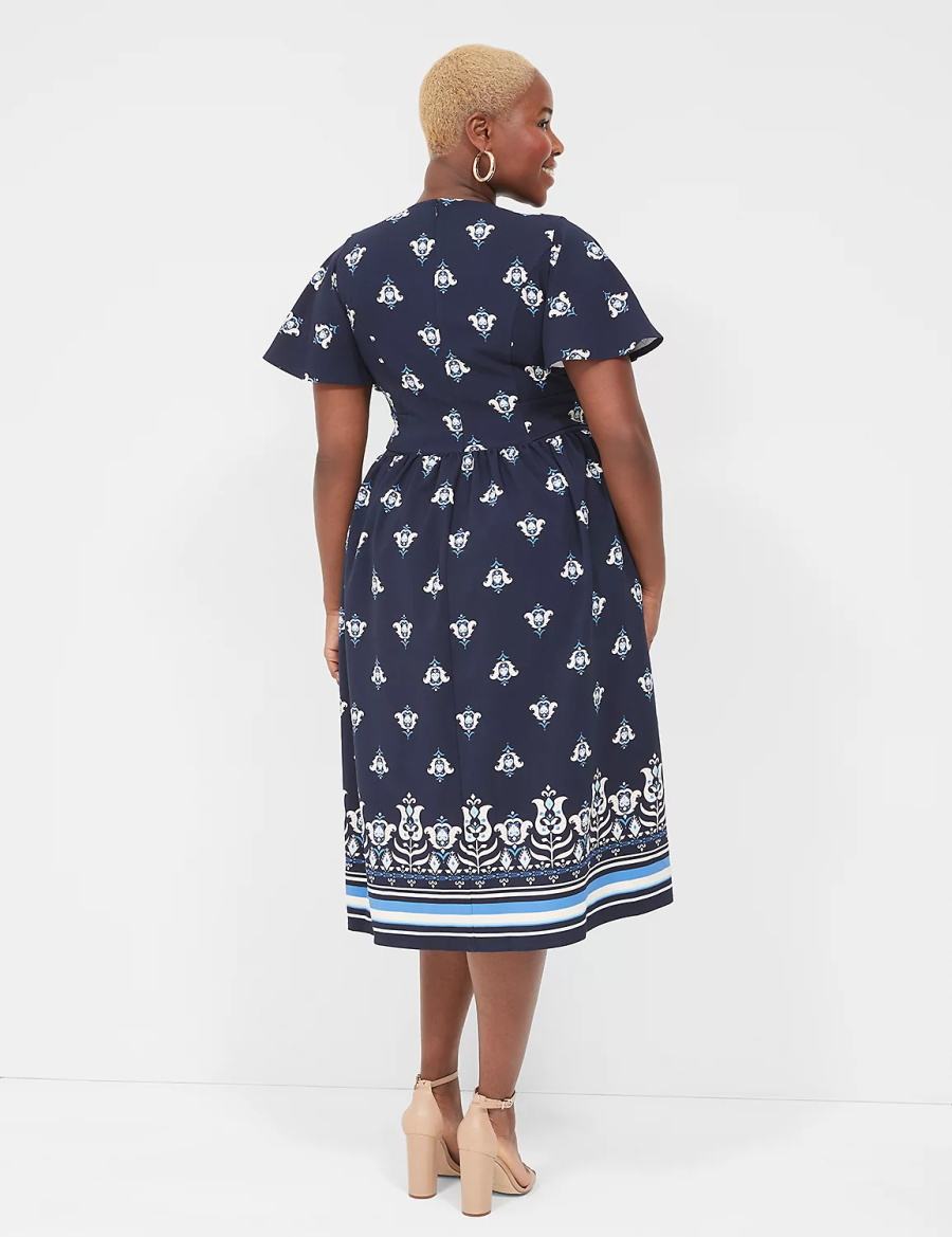 Lane Bryant Lena V-Neck Level-Hem Women Midi Dress Blue | TCQ6831CT