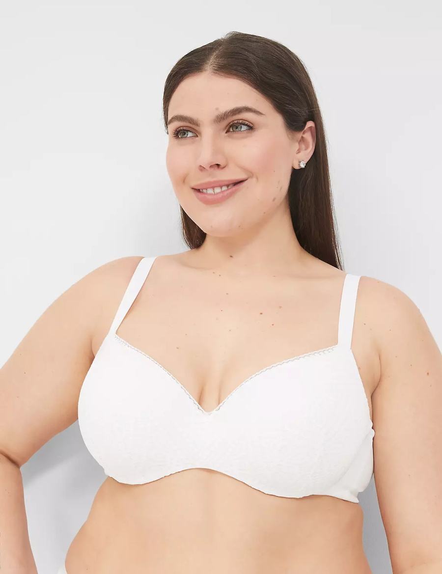 Lane Bryant Lightly Lined With Lace Women Balconette Bra White | BRN4632FH