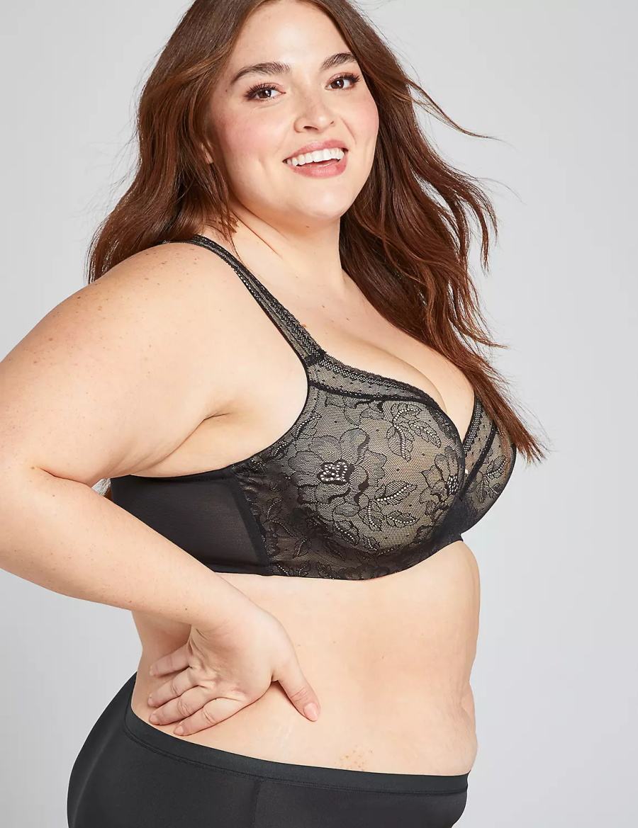 Lane Bryant Lightly Lined With Lace Women Balconette Bra Black | ZPK7110KV