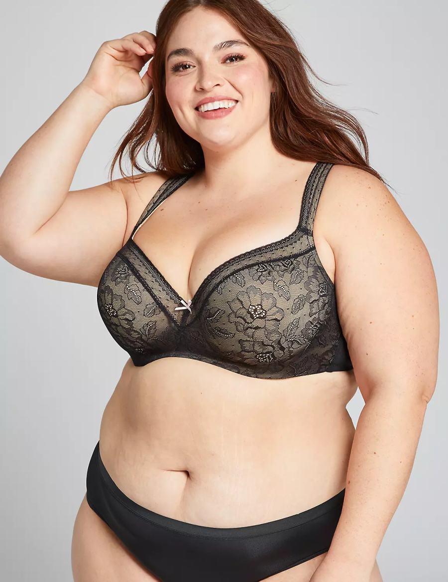 Lane Bryant Lightly Lined With Lace Women Balconette Bra Black | ZPK7110KV