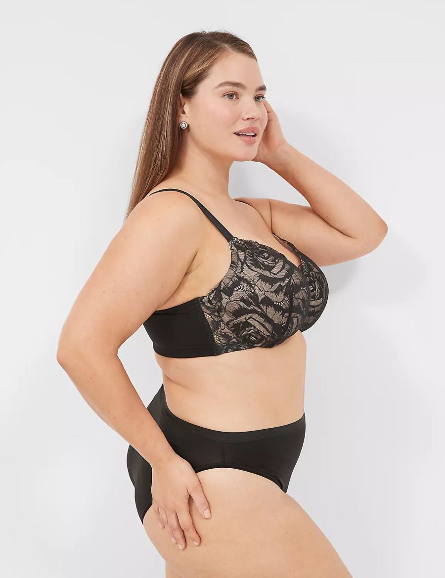 Lane Bryant Lightly Lined With Lace Women Balconette Bra Black | FYK2361GF