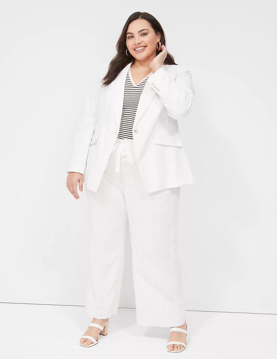 Lane Bryant Linen One-Button Women Blazers White | ATS6353GZ