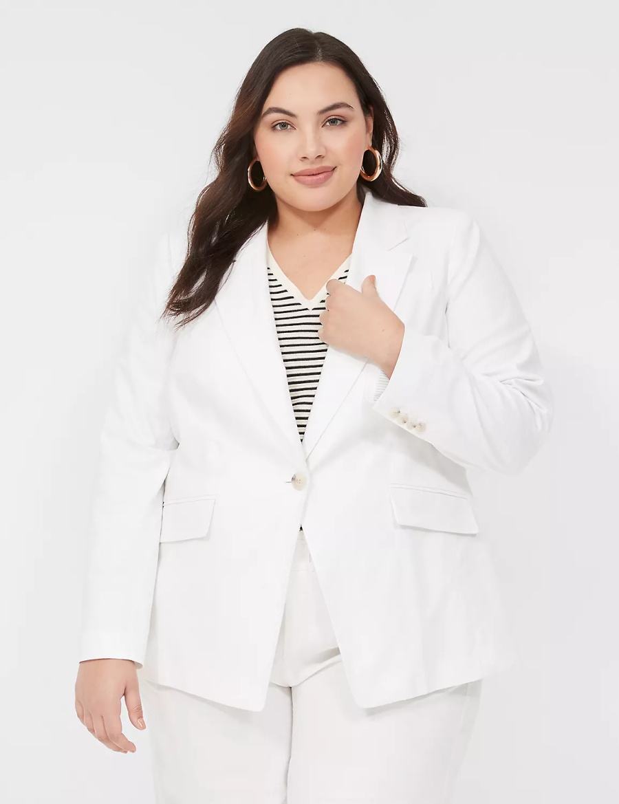 Lane Bryant Linen One-Button Women Blazers White | ATS6353GZ