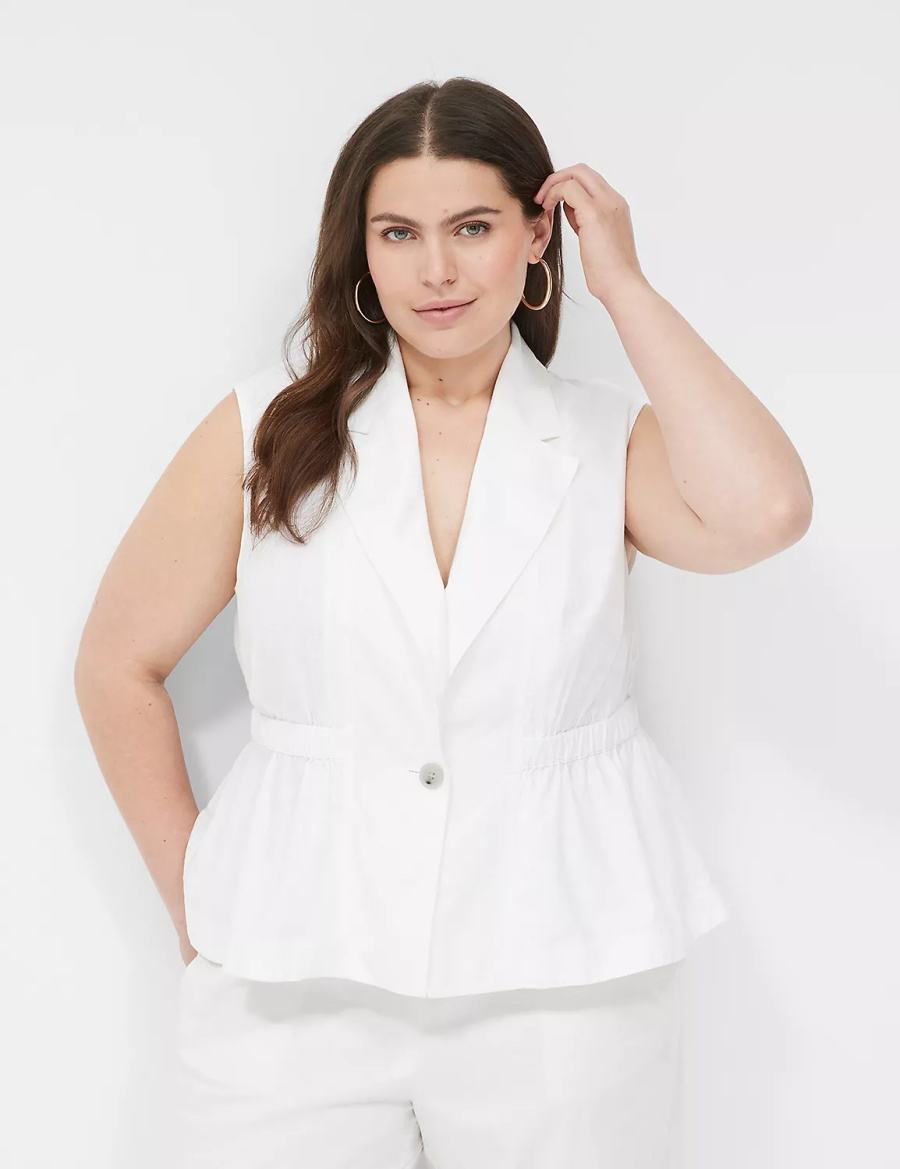 Lane Bryant Linen Peplum Women Vest White | IBP341WO