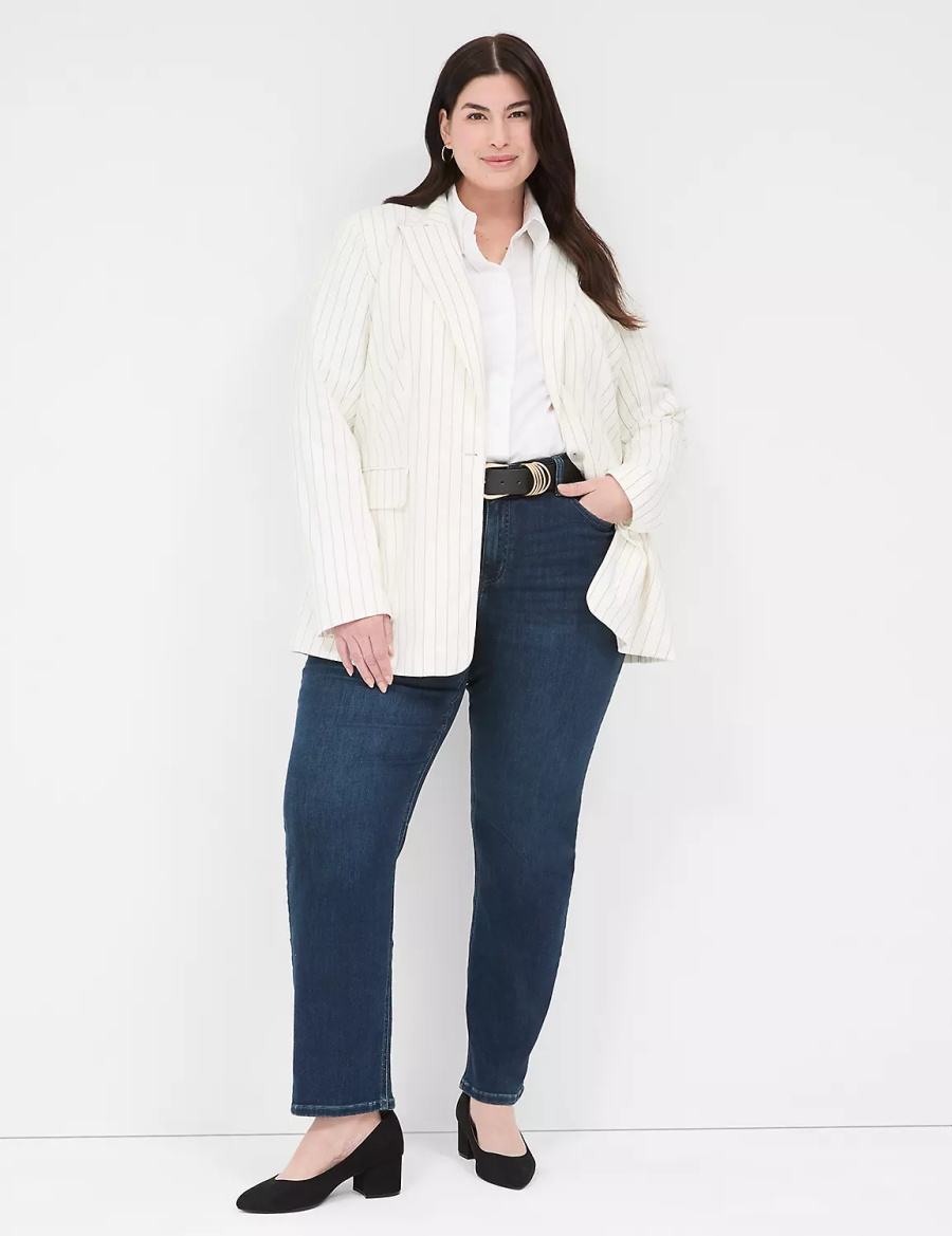 Lane Bryant Linen Pinstripe One-Button Women Blazers White | AFI7546FL