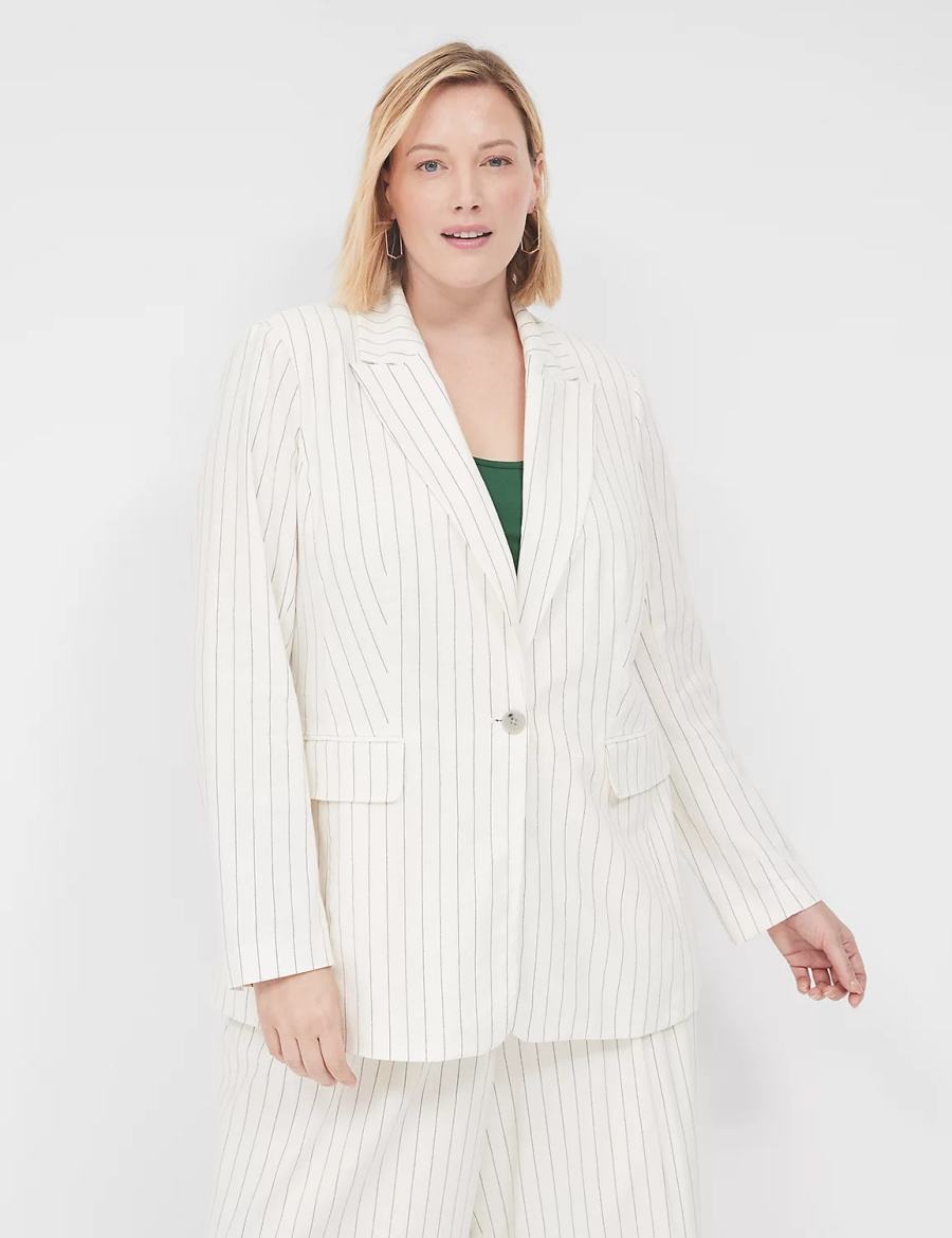 Lane Bryant Linen Pinstripe One-Button Women Blazers White | AFI7546FL