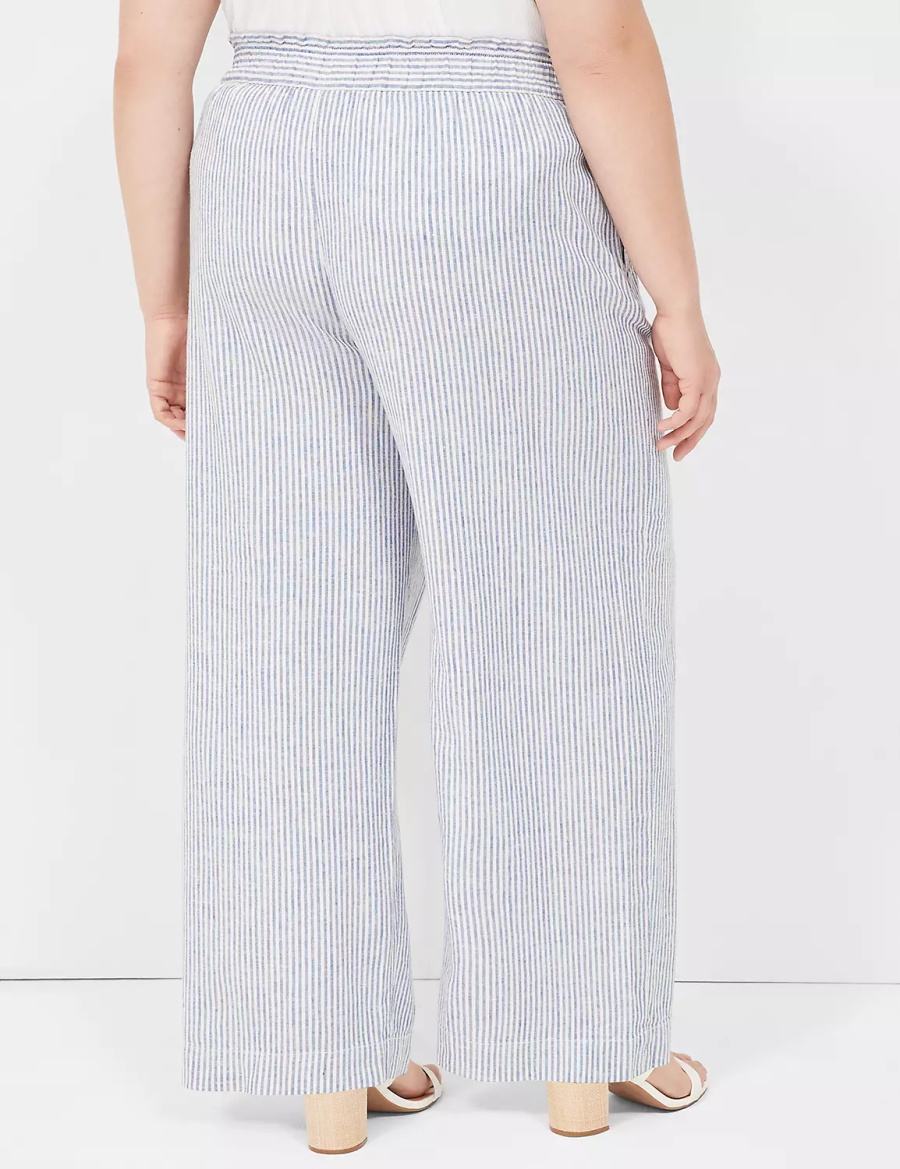 Lane Bryant Linen Stripe Wide Leg Women Pants Blue Stripes | FRK9669ER