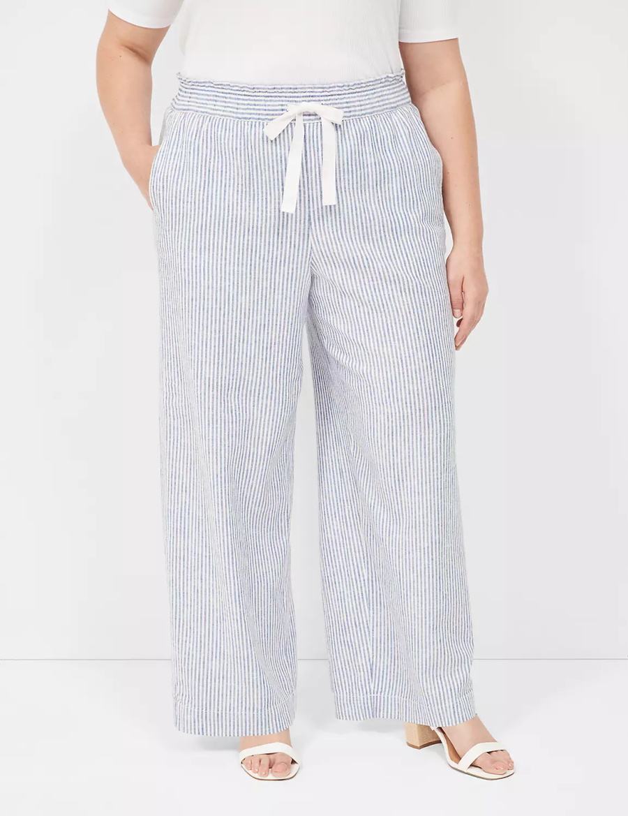 Lane Bryant Linen Stripe Wide Leg Women Pants Blue Stripes | FRK9669ER