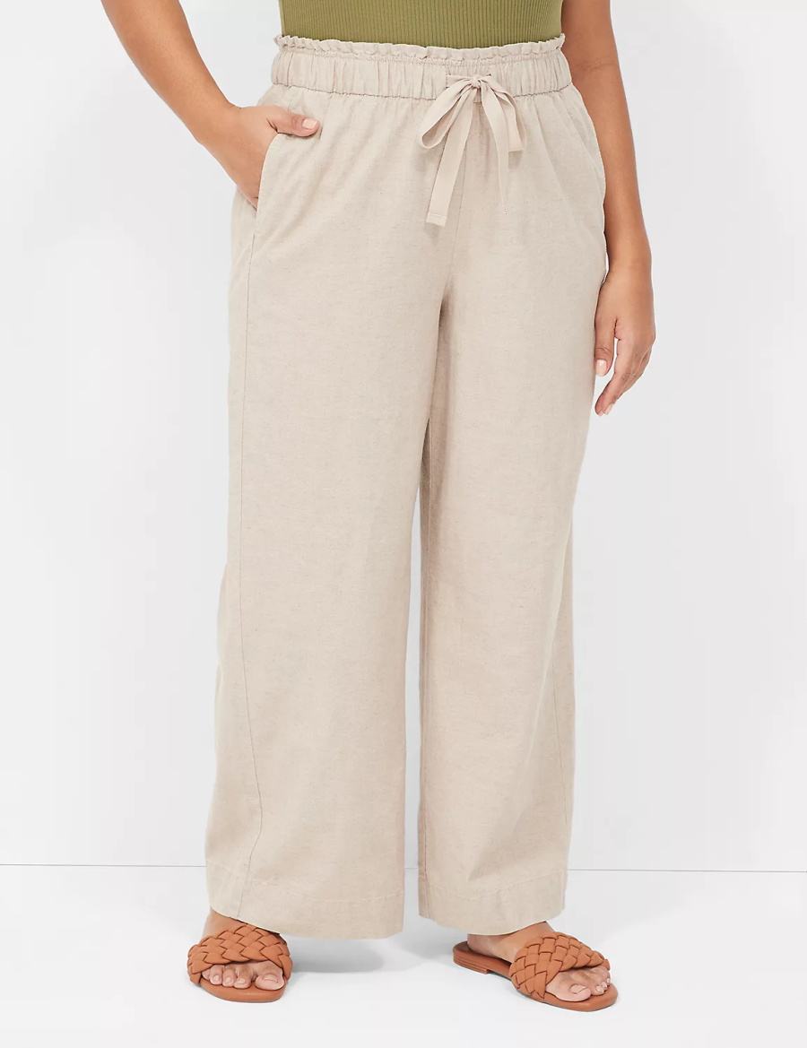 Lane Bryant Linen Wide Leg Women Pants Beige | KAZ8226XY