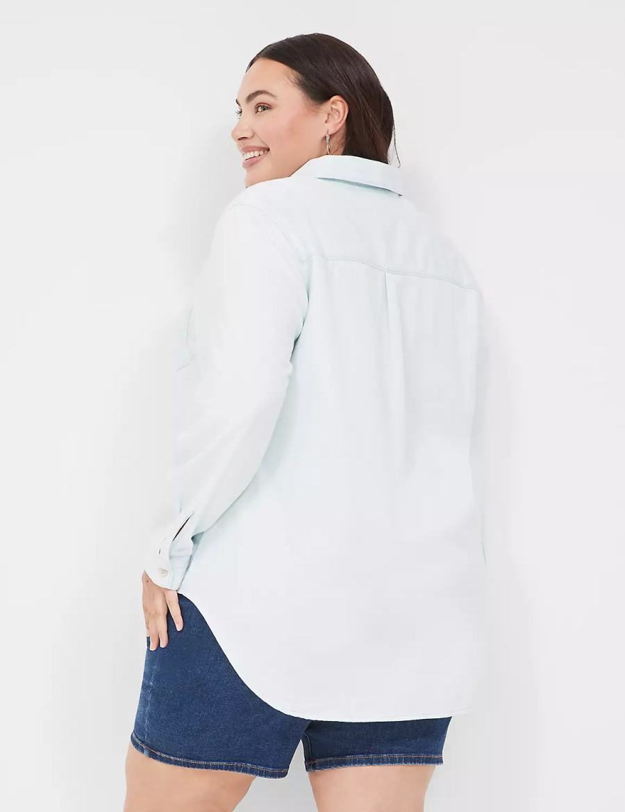 Lane Bryant Long-Sleeve Button-Front Denim Boyfriend Women Shirts Light Blue | ALH9834TC