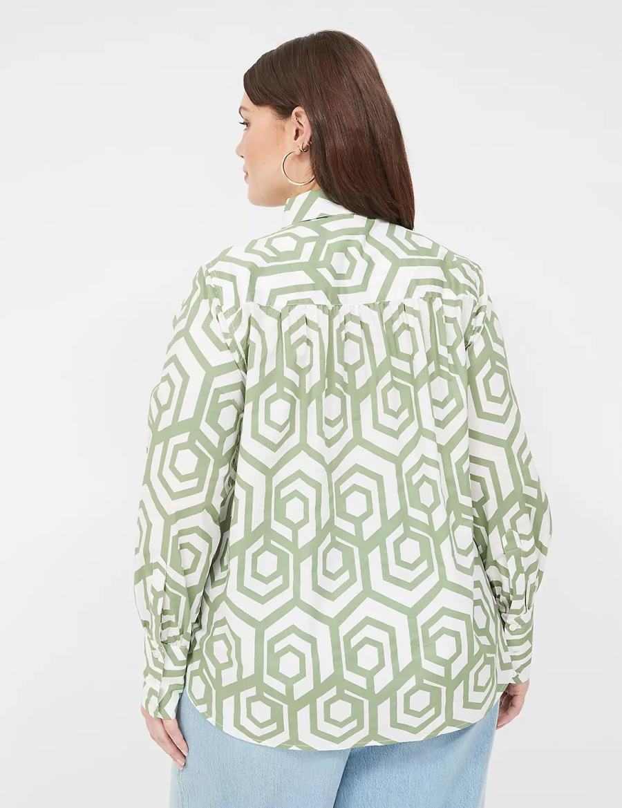 Lane Bryant Long-Sleeve Collar Popover Women Shirts Green | WCW1220TX