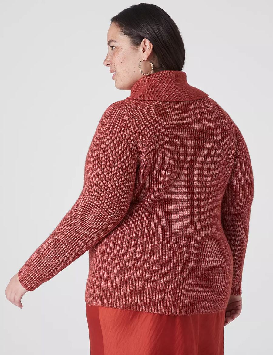 Lane Bryant Long-Sleeve Cowlneck Rib Women Sweaters Red | HXH6861VL