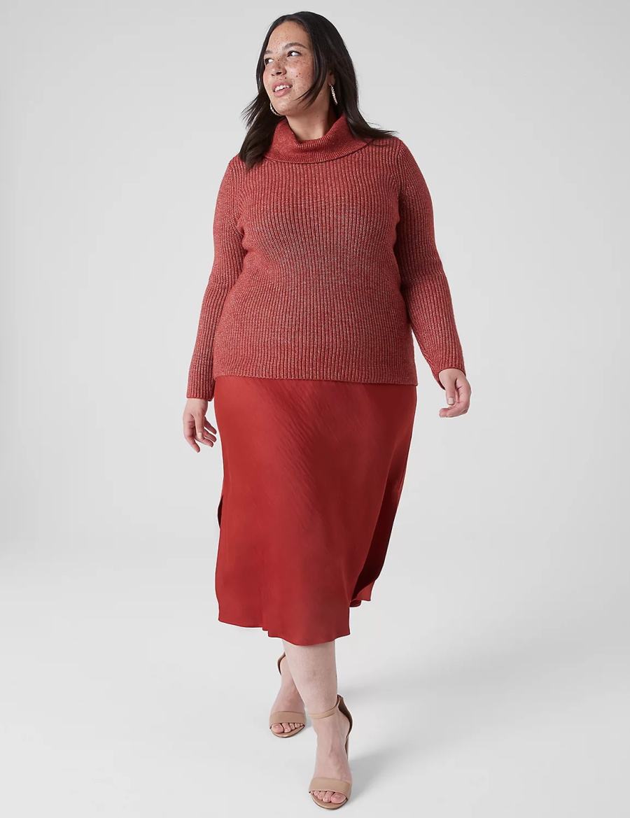 Lane Bryant Long-Sleeve Cowlneck Rib Women Sweaters Red | HXH6861VL