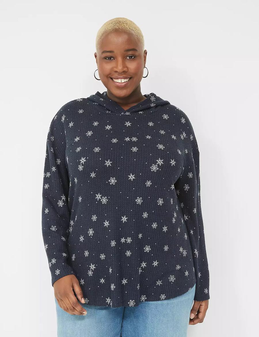 Lane Bryant Long-Sleeve Curved-Hem Tee Women T Shirts Navy | RKK6528HR