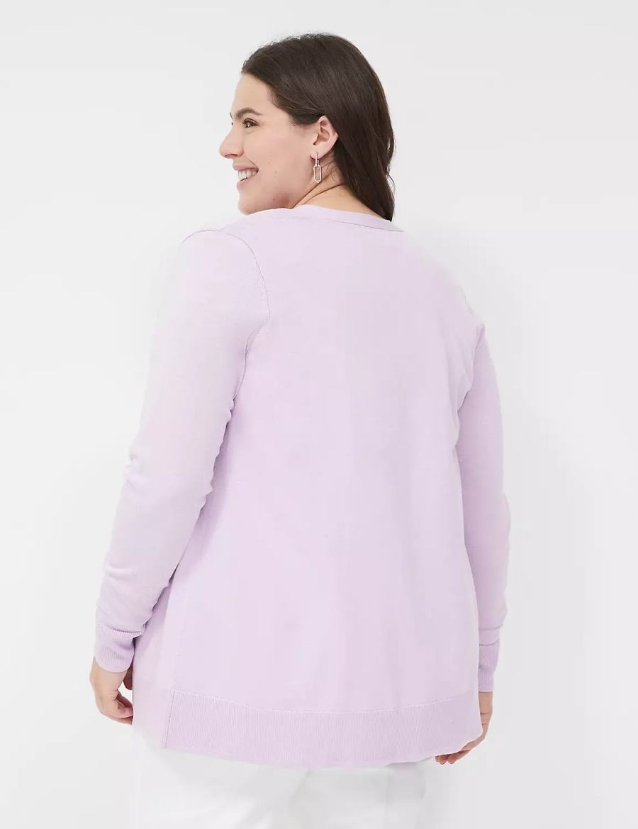 Lane Bryant Long-Sleeve Open-Front Women Cardigan Purple | QYM380LD