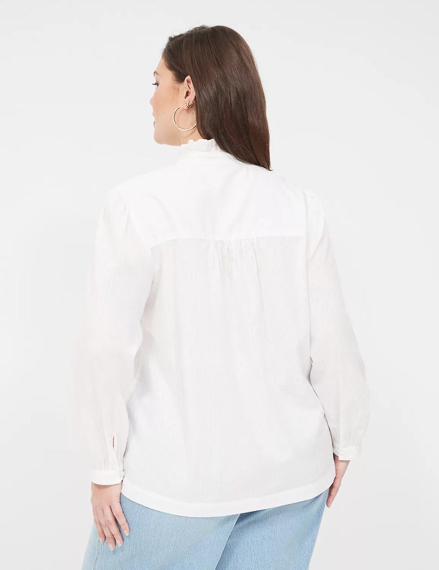 Lane Bryant Long-Sleeve Ruffle Collar Women Blouse White | RTQ7832QS