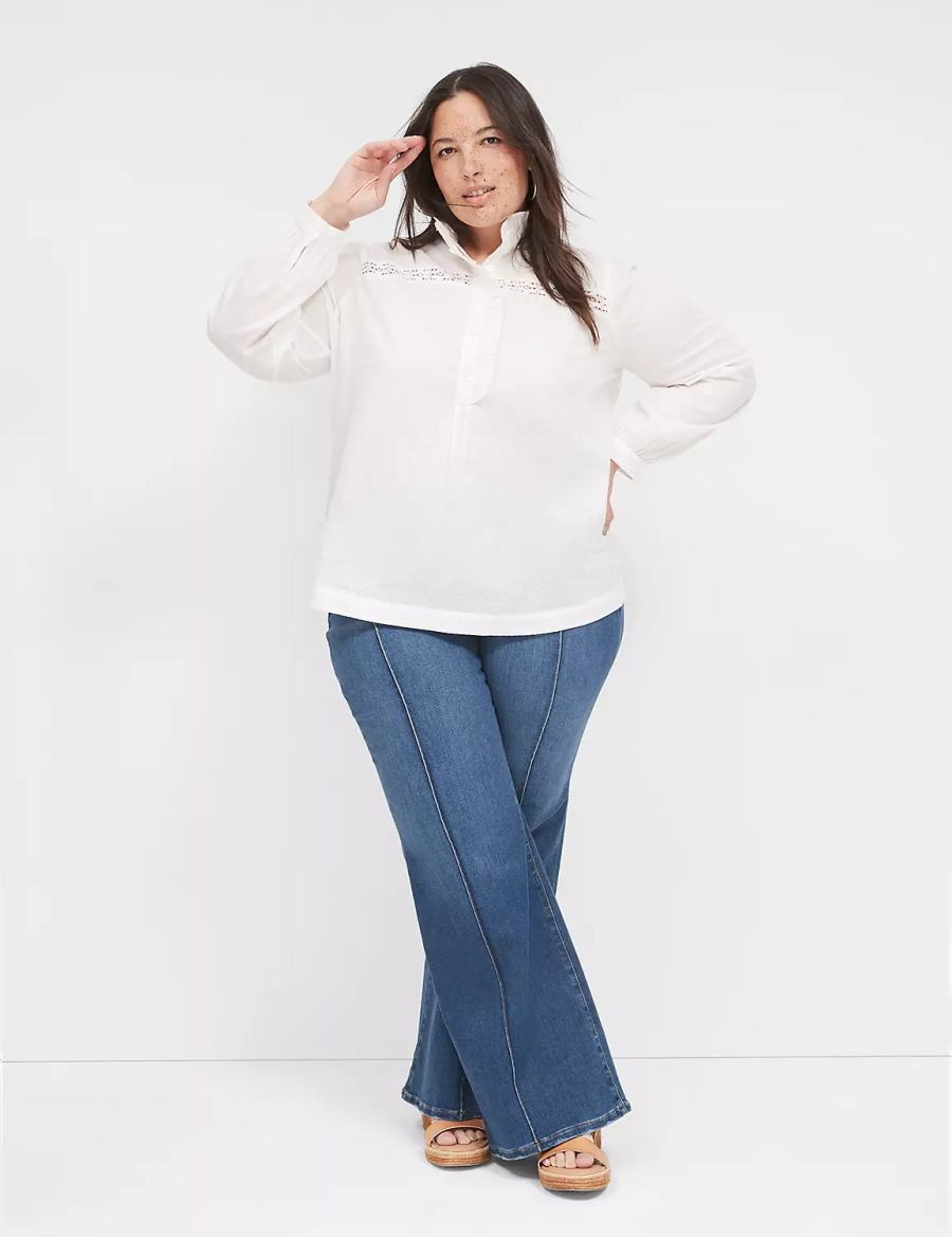 Lane Bryant Long-Sleeve Ruffle Collar Women Blouse White | RTQ7832QS