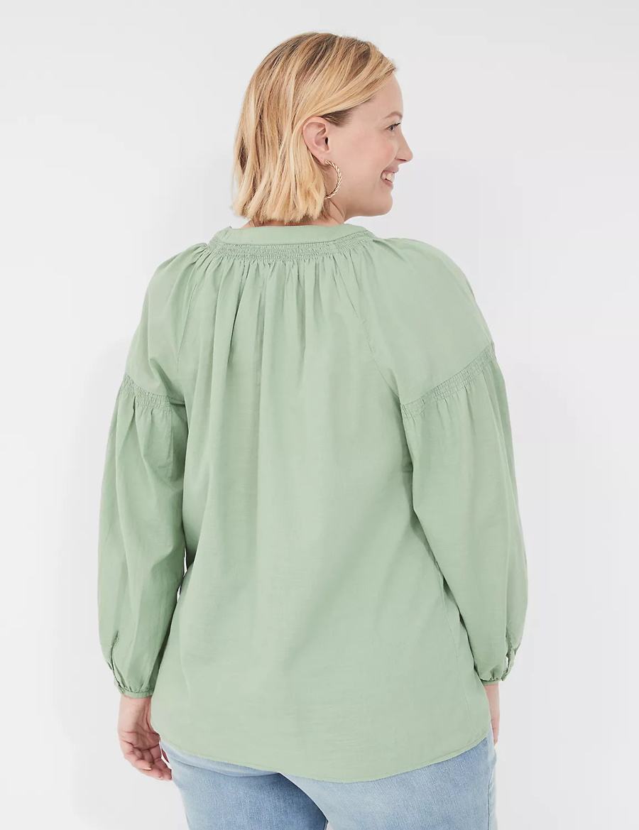 Lane Bryant Long-Sleeve Split-Neck Popover Women Shirts Light Green | ZZL1689JG