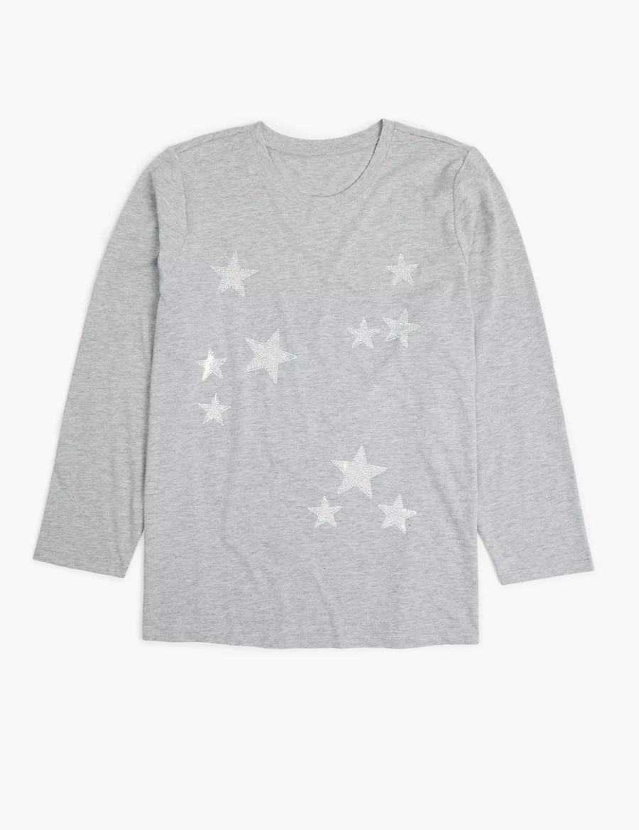 Lane Bryant Long-Sleeve Stars Graphic Tee Women T Shirts Grey | OLQ6974NH