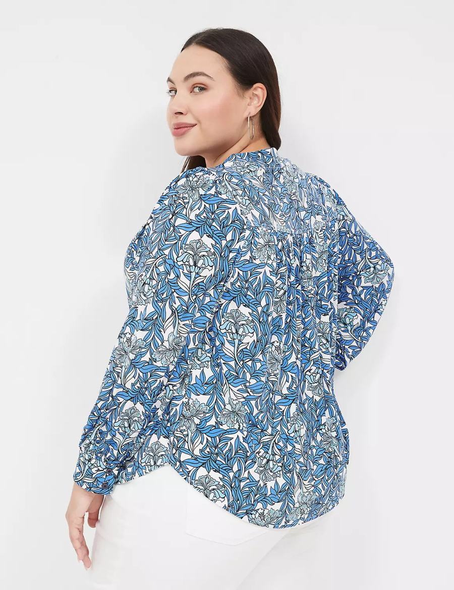 Lane Bryant Long-Sleeve V-Neck Women Blouse Blue | BUE1418MM