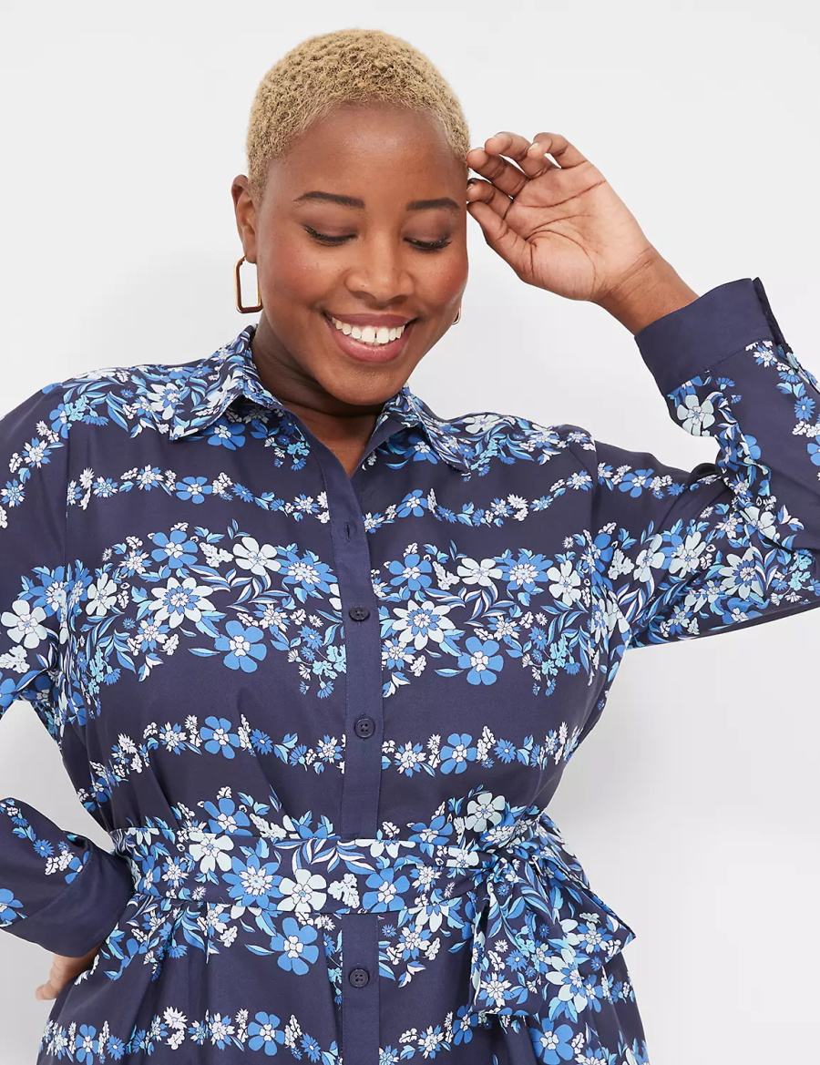 Lane Bryant Long-Sleeveed Midi Women Shirt Dress Dark Blue | CEC6579HO