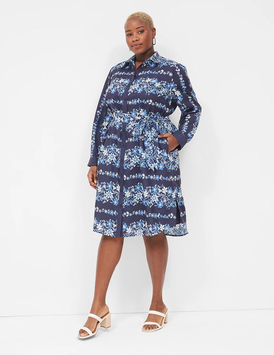 Lane Bryant Long-Sleeveed Midi Women Shirt Dress Dark Blue | CEC6579HO