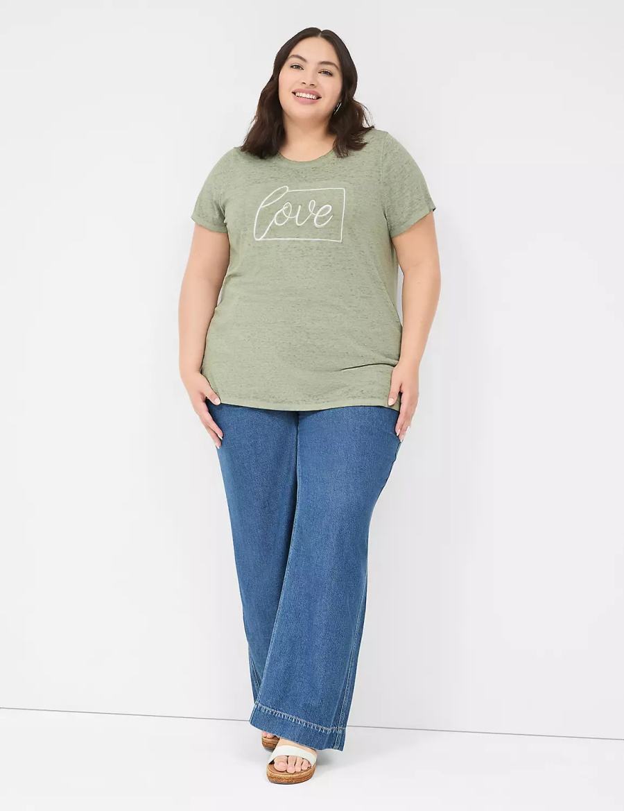 Lane Bryant Love Graphic Tee Women T Shirts Olive Green | NHB8554AM