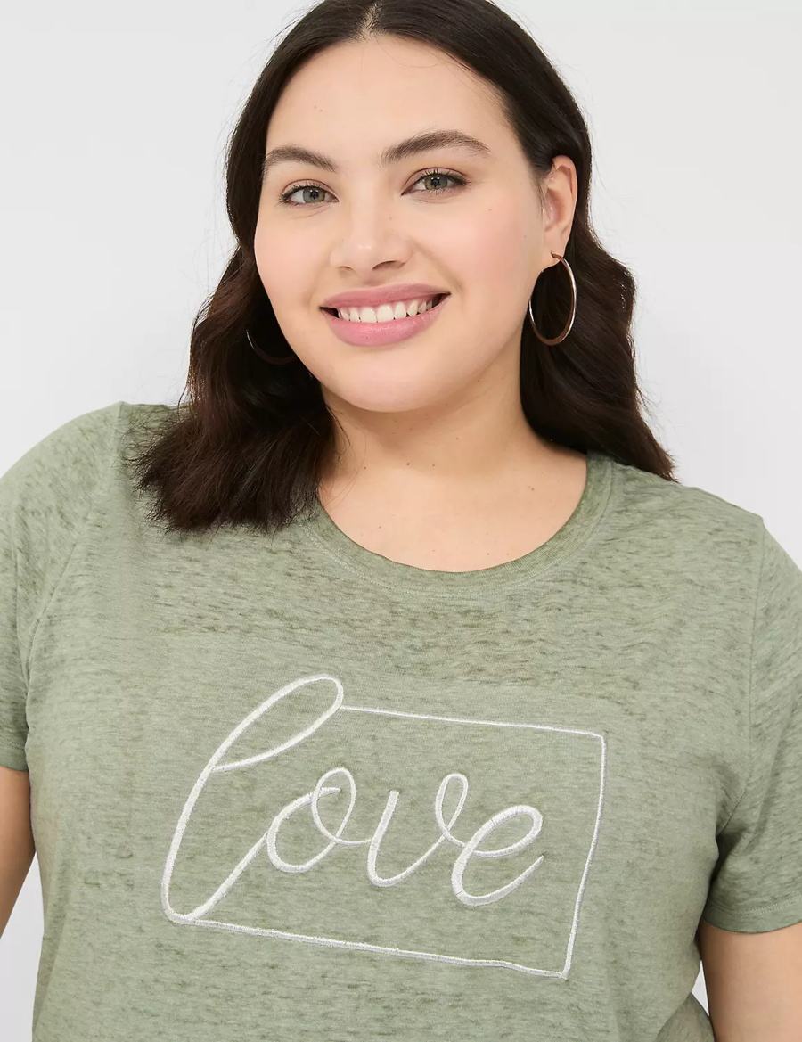 Lane Bryant Love Graphic Tee Women T Shirts Olive Green | NHB8554AM