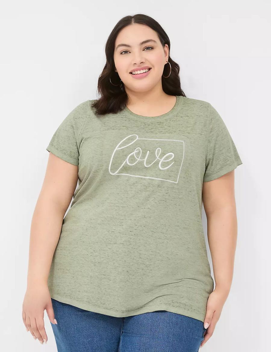 Lane Bryant Love Graphic Tee Women T Shirts Olive Green | NHB8554AM