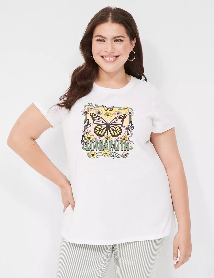 Lane Bryant Love & Faith Graphic Tee Women T Shirts White | GAA3487RS