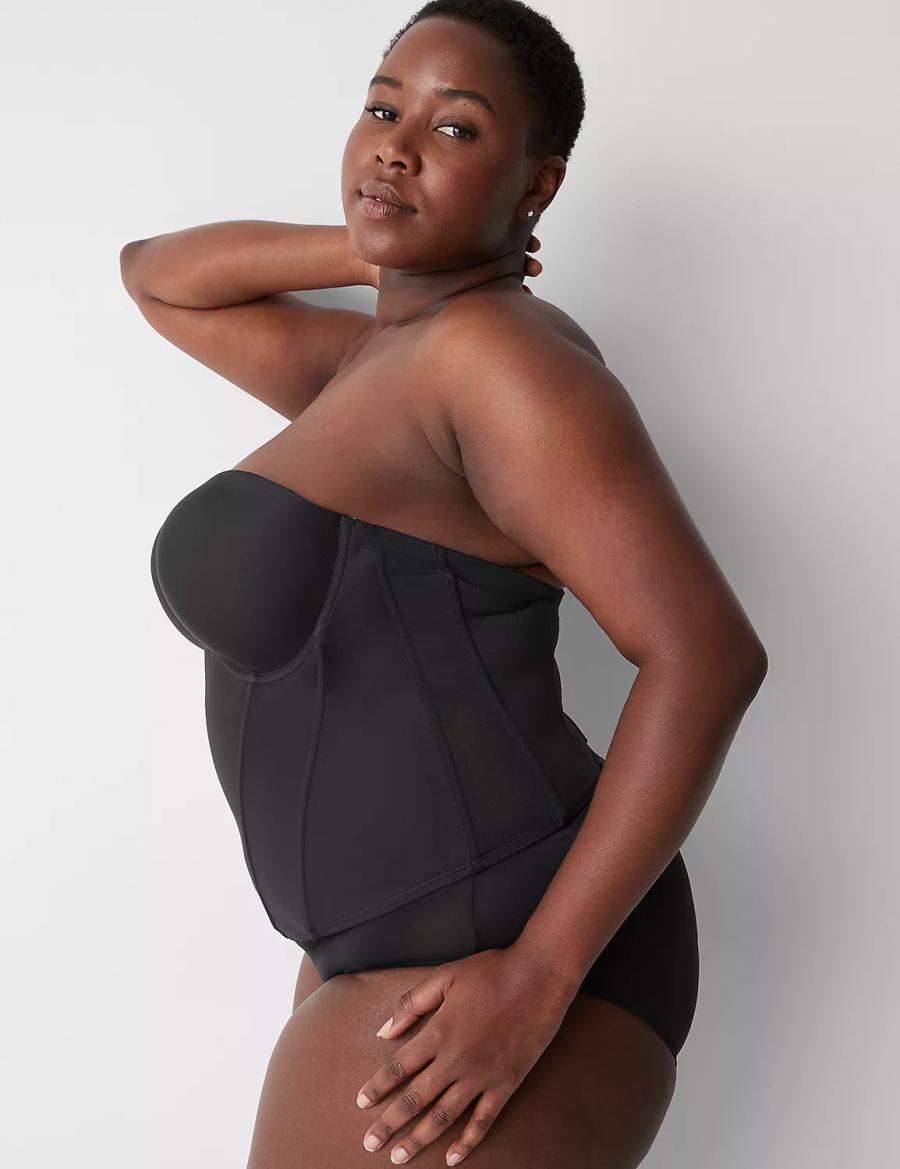 Lane Bryant Low-Back Multiway Bustier Women Bralettes Black | BWT8335BO