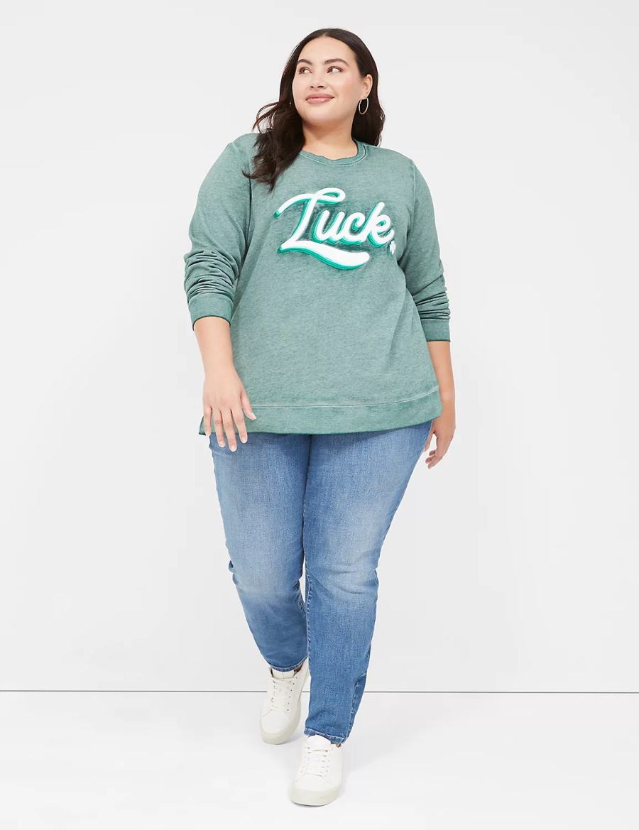 Lane Bryant Luck Graphic Women Sweatshirts Green | CSN1995JG