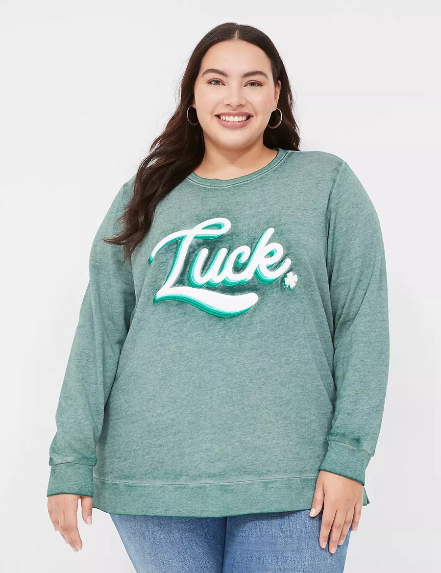 Lane Bryant Luck Graphic Women Sweatshirts Green | CSN1995JG