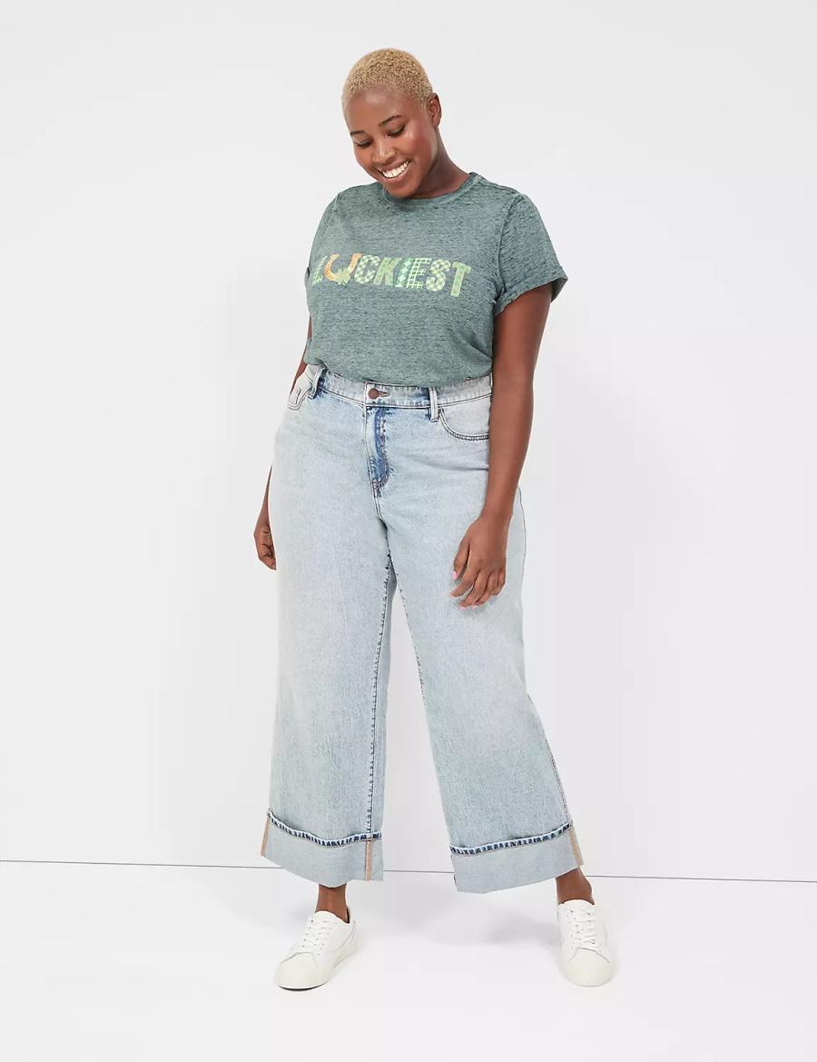 Lane Bryant Luckiest Burnout Graphic Tee Women T Shirts Green | YJI7222KX