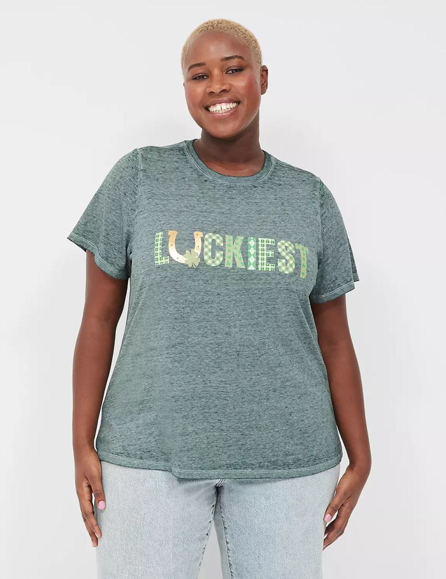 Lane Bryant Luckiest Burnout Graphic Tee Women T Shirts Green | YJI7222KX