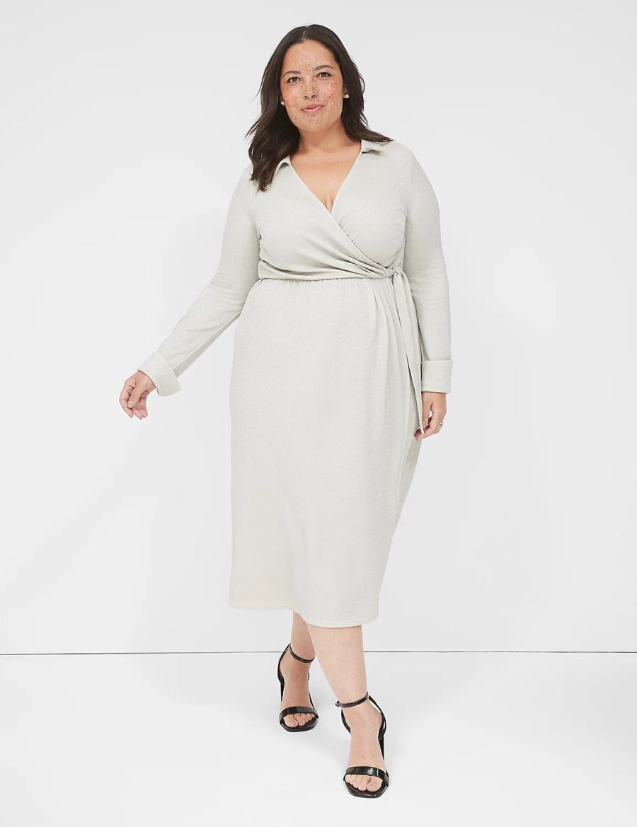 Lane Bryant Lurex Faux-Wrap Collar Women Maxi Dress Grey | JKU475OF