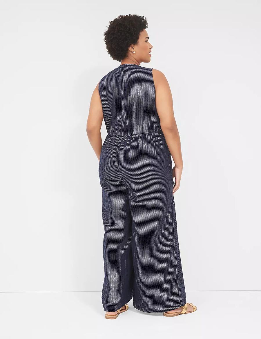 Lane Bryant Lurex Gauze Easy Women Jumpsuit Blue | DQF26CO