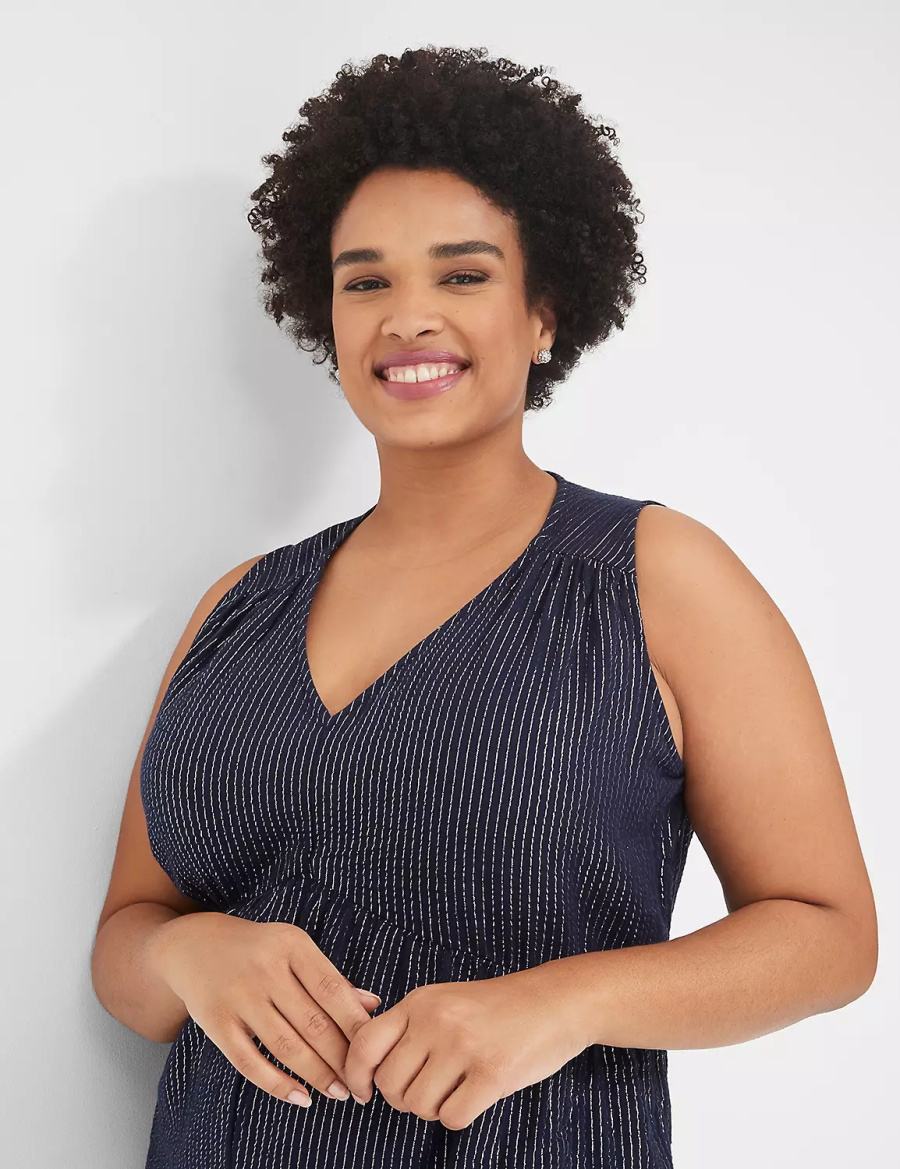 Lane Bryant Lurex Gauze Easy Women Jumpsuit Blue | DQF26CO