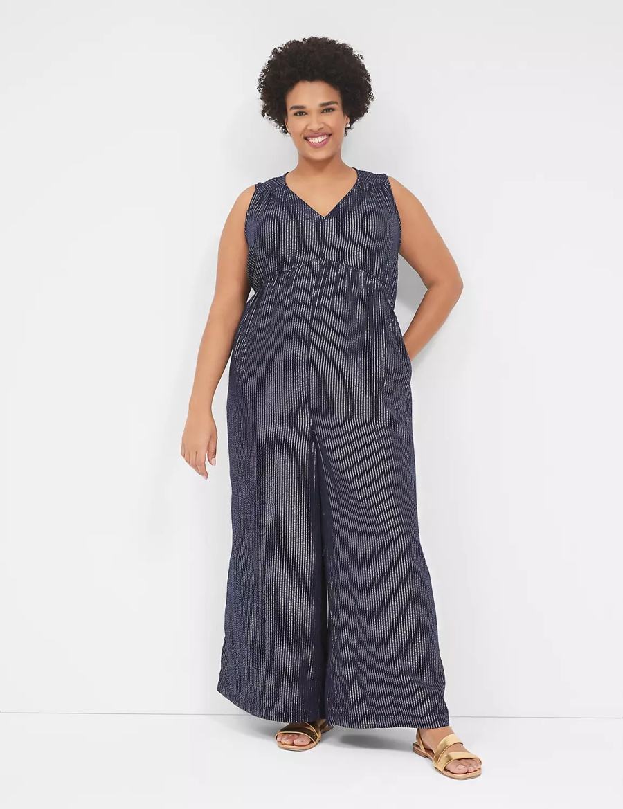 Lane Bryant Lurex Gauze Easy Women Jumpsuit Blue | DQF26CO