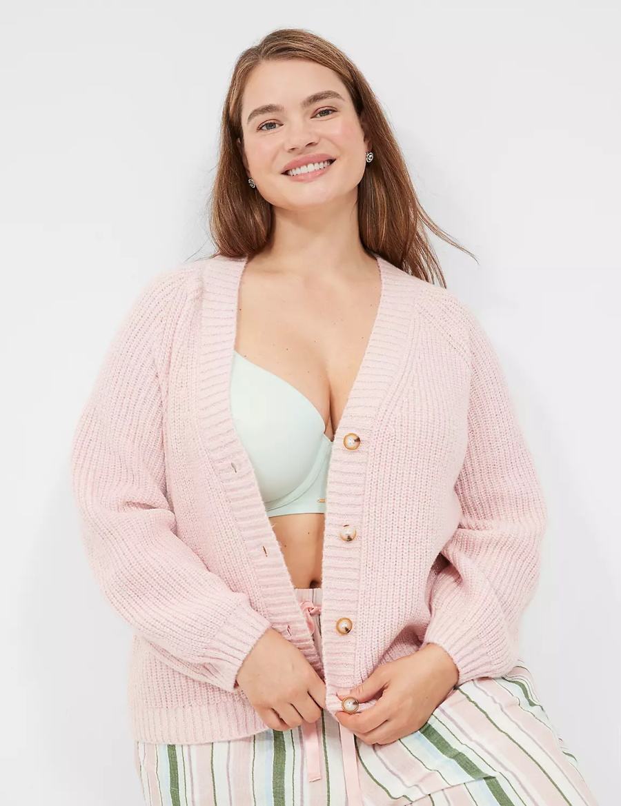 Lane Bryant Lurex Knit Sleep Women Cardigan Pink | BQG4685VM