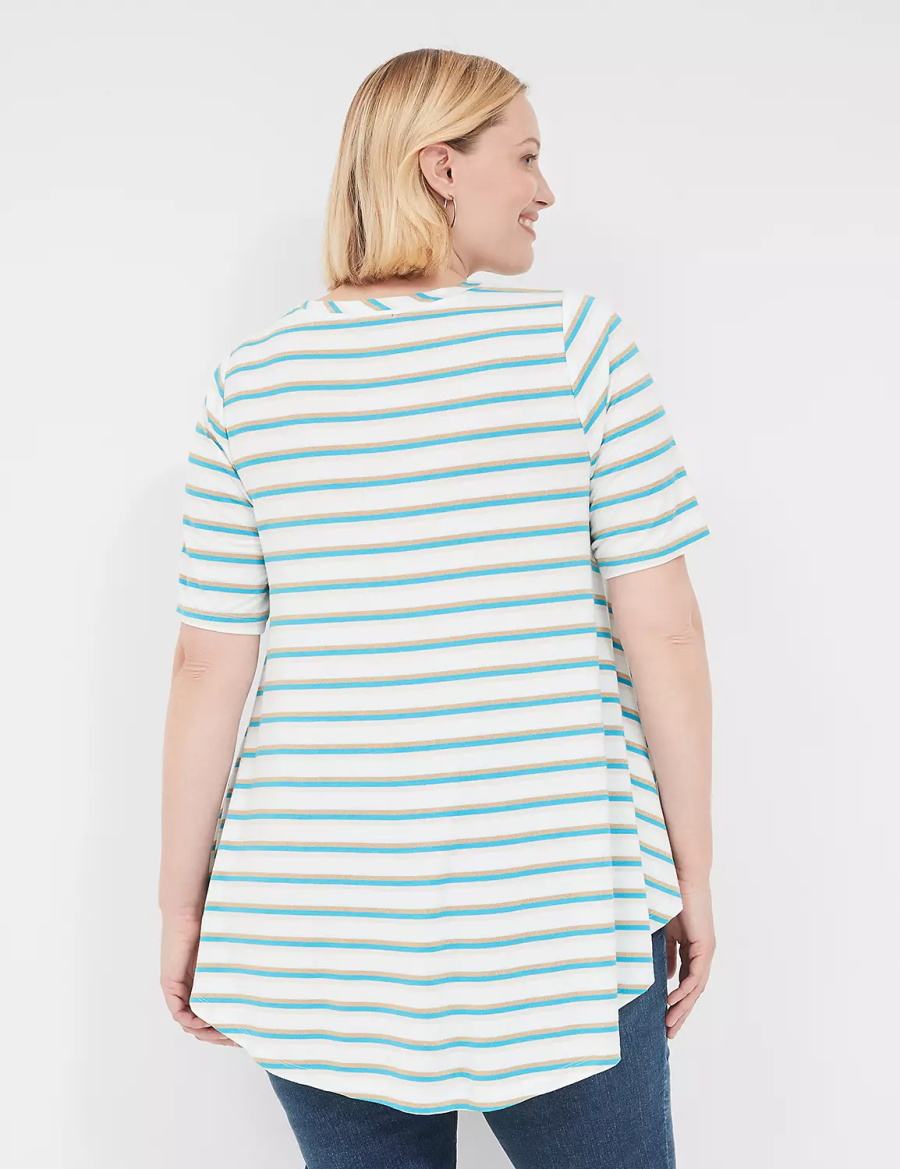 Lane Bryant Lurex Max Swing Perfect Sleeve Crew-Neck Tee Women T Shirts White Stripes | MEX1284QS