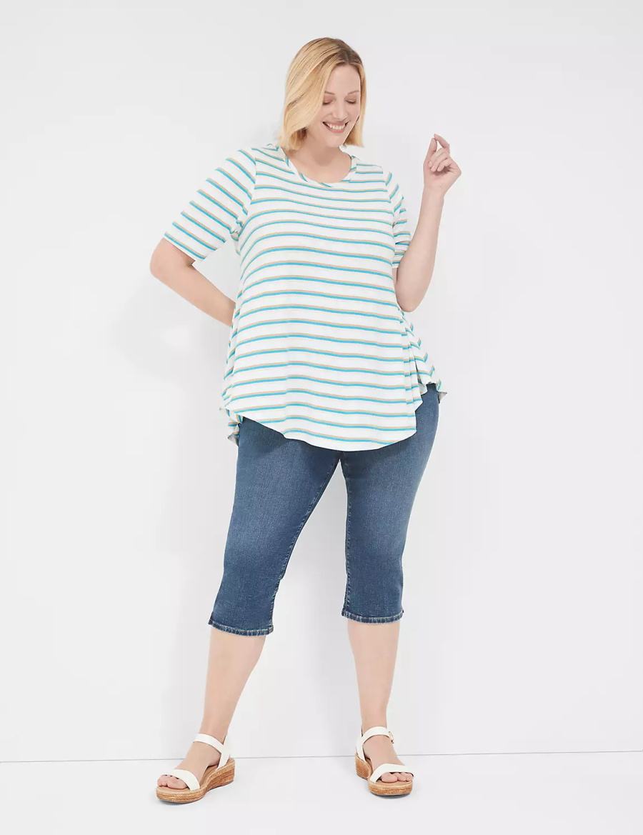 Lane Bryant Lurex Max Swing Perfect Sleeve Crew-Neck Tee Women T Shirts White Stripes | MEX1284QS