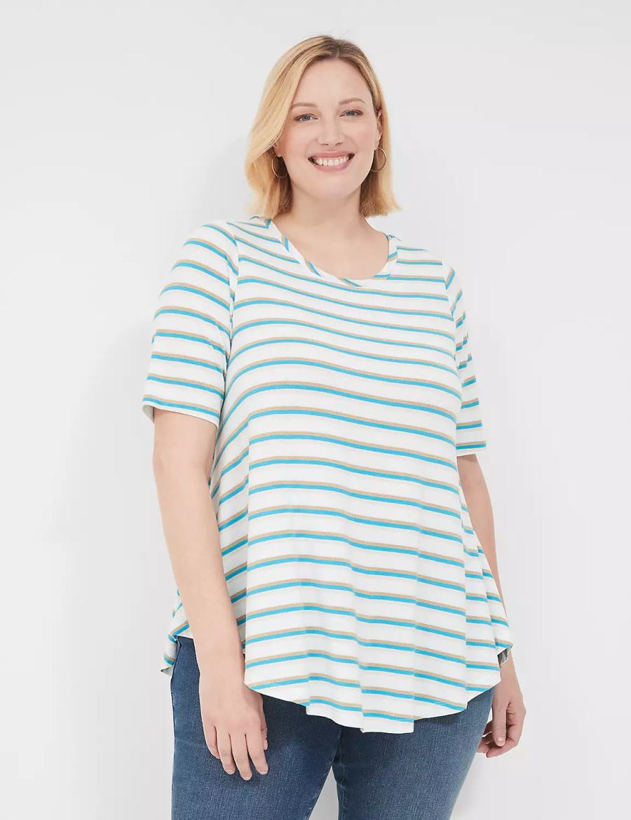 Lane Bryant Lurex Max Swing Perfect Sleeve Crew-Neck Tee Women T Shirts White Stripes | MEX1284QS